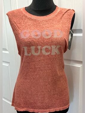 NWT! good hYOUman Coral 'GOOD LUCK' Muscle Tee